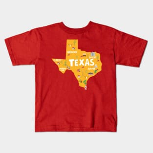 Texas State USA Illustrated Map Kids T-Shirt